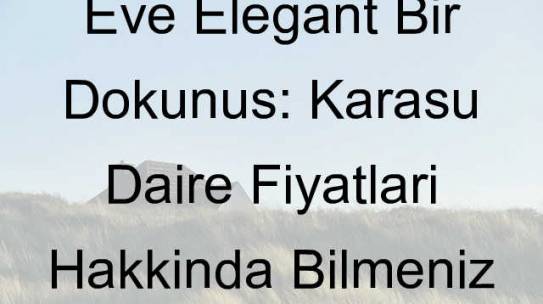 Eve Elegant Bir Dokunuş: Karasu Daire Fiyatları Hakkında Bilmeniz Gerekenler